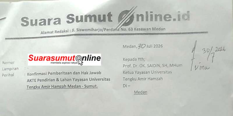 Surat konfirmasi media ke Yayasan Tengku Amir Hamzah (dok)